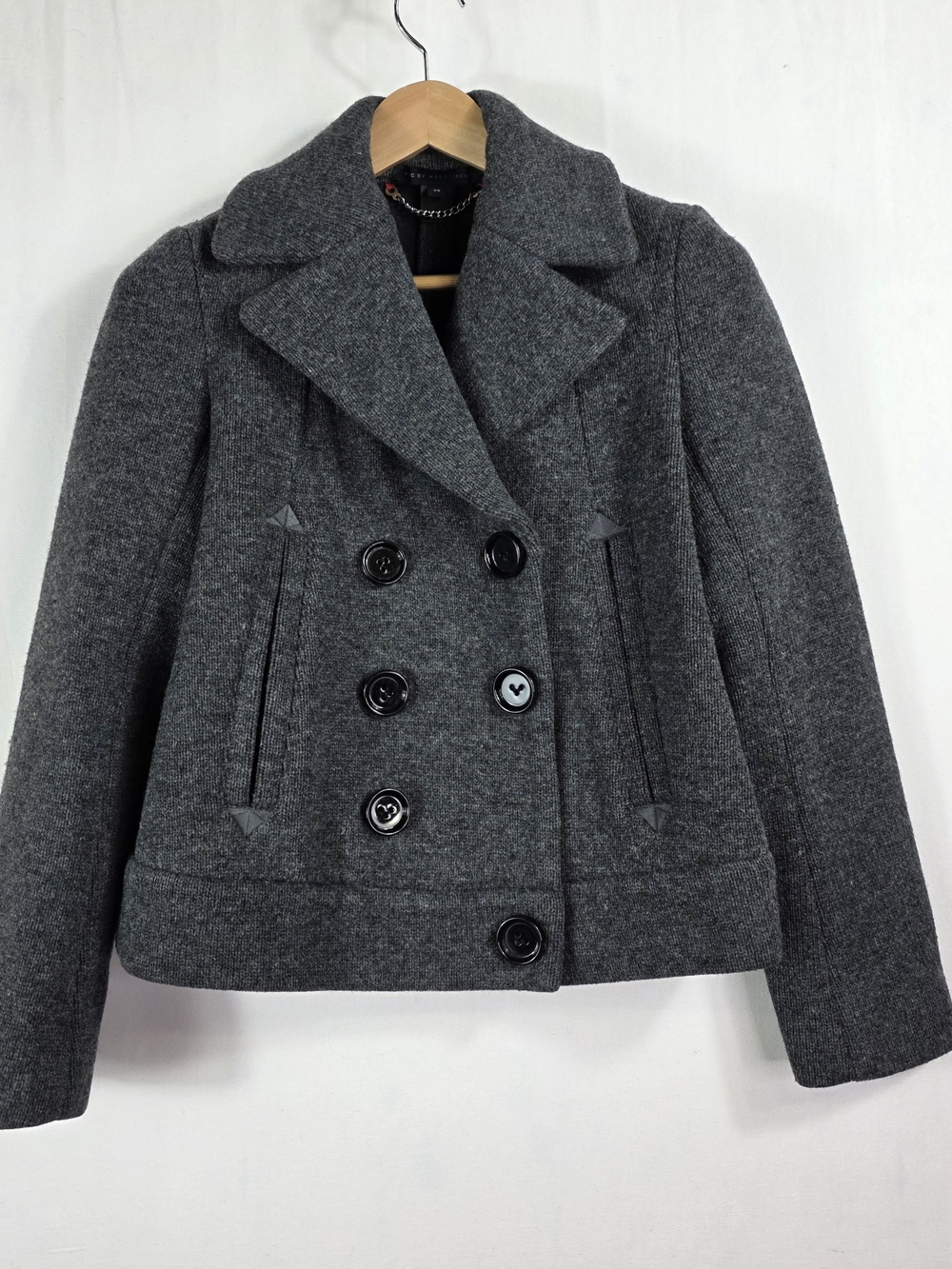Marc By Marc Jacobs Charcoal Gray Wool Double-Breasted Peacoat
